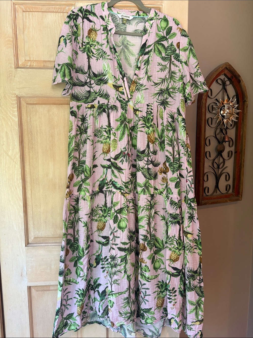 Anthropologie Pink Tropical Print Maxi Dress Size M